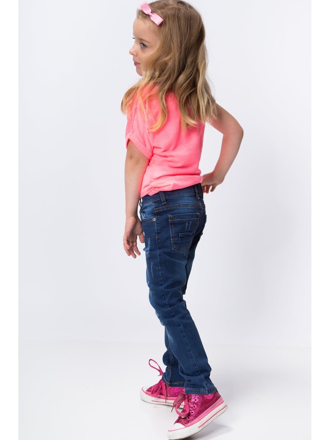 Girls\' denim trousers with light abrasions NDZ515 - Online store - Boutique